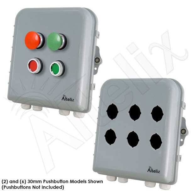 Altelix 10x9x4 IP66 NEMA 4X PCABS Weatherproof 6 Pushbutton Enclosure with 22mm holes